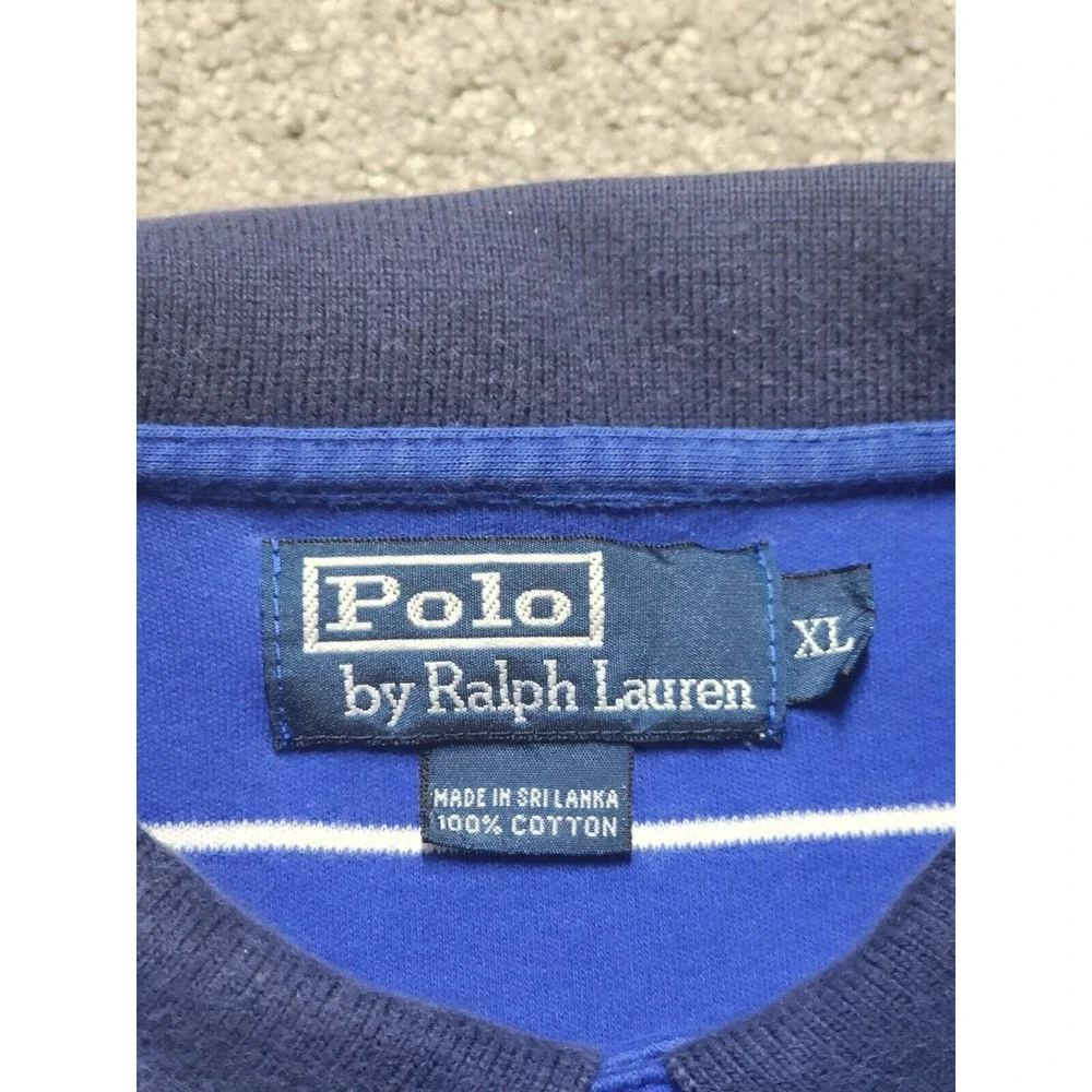 Vintage Polo‎ Ralph Lauren Pique Polo Shirt Mens XL Blue Striped RL Polo Logo